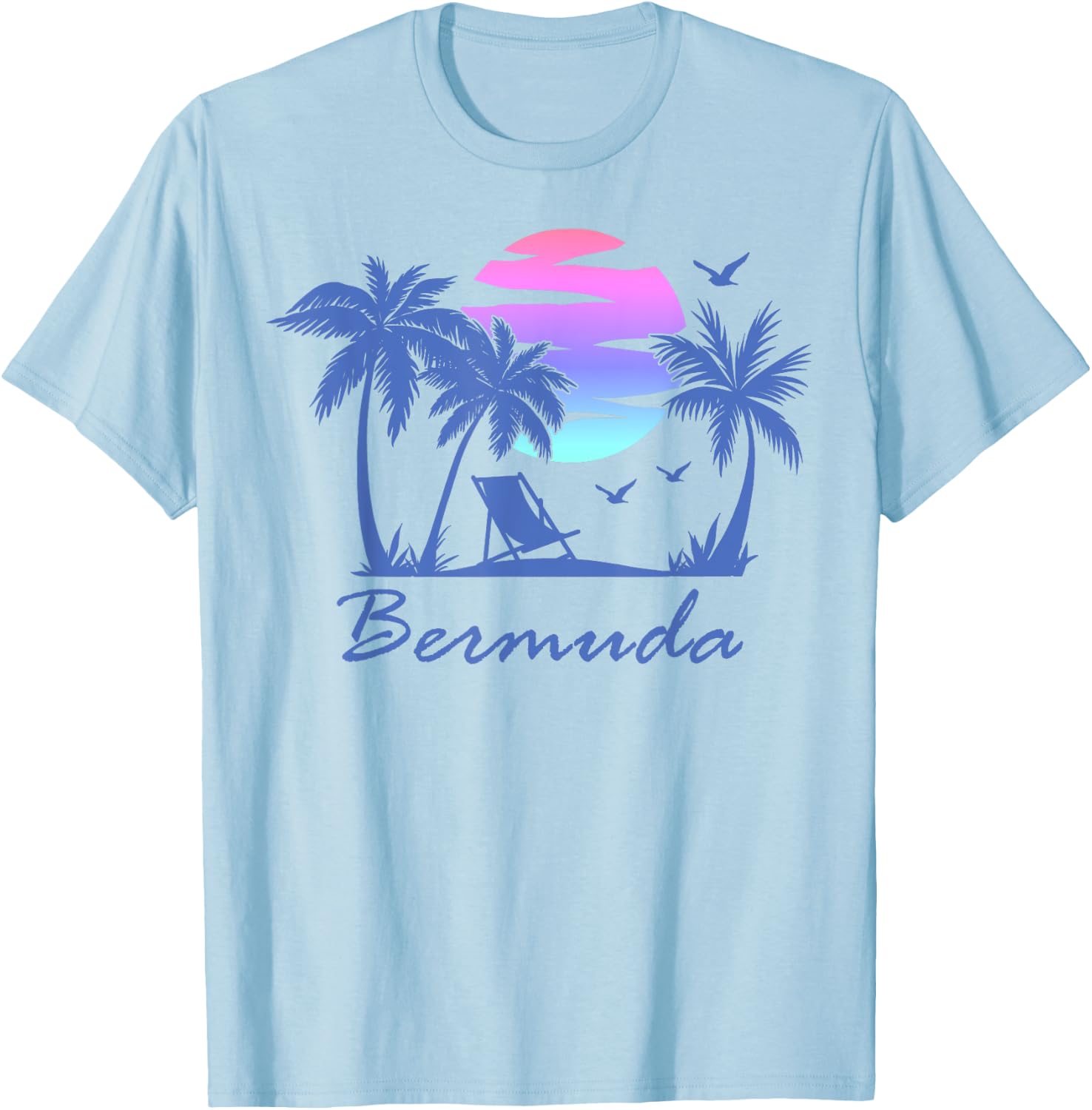 BERMUDA Beach Vacation Trip Retro Vintage Sunset Graphic Women Girls Kids T-Shirt - T-Shirt | Light Blue