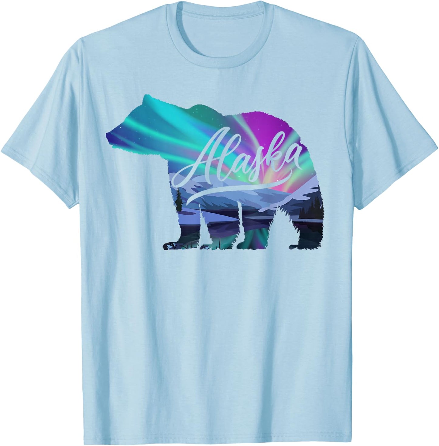 Alaska Alaskan Wildlife Bear Aurora Borealis The Polar Sky T-Shirt - T-Shirt | Light Blue