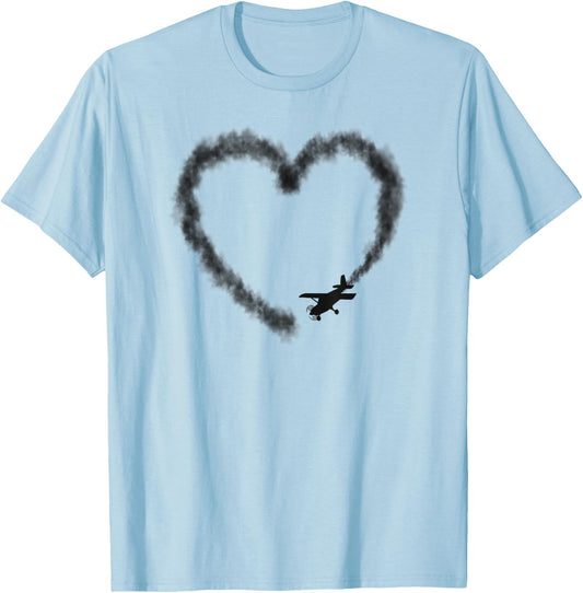 Airplane Pilot Heart Vintage T-Shirt - T-Shirt | Light Blue