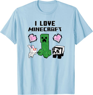 Minecraft Mob Group I Love Minecraft Poster T-Shirt - T-Shirt | Light Blue