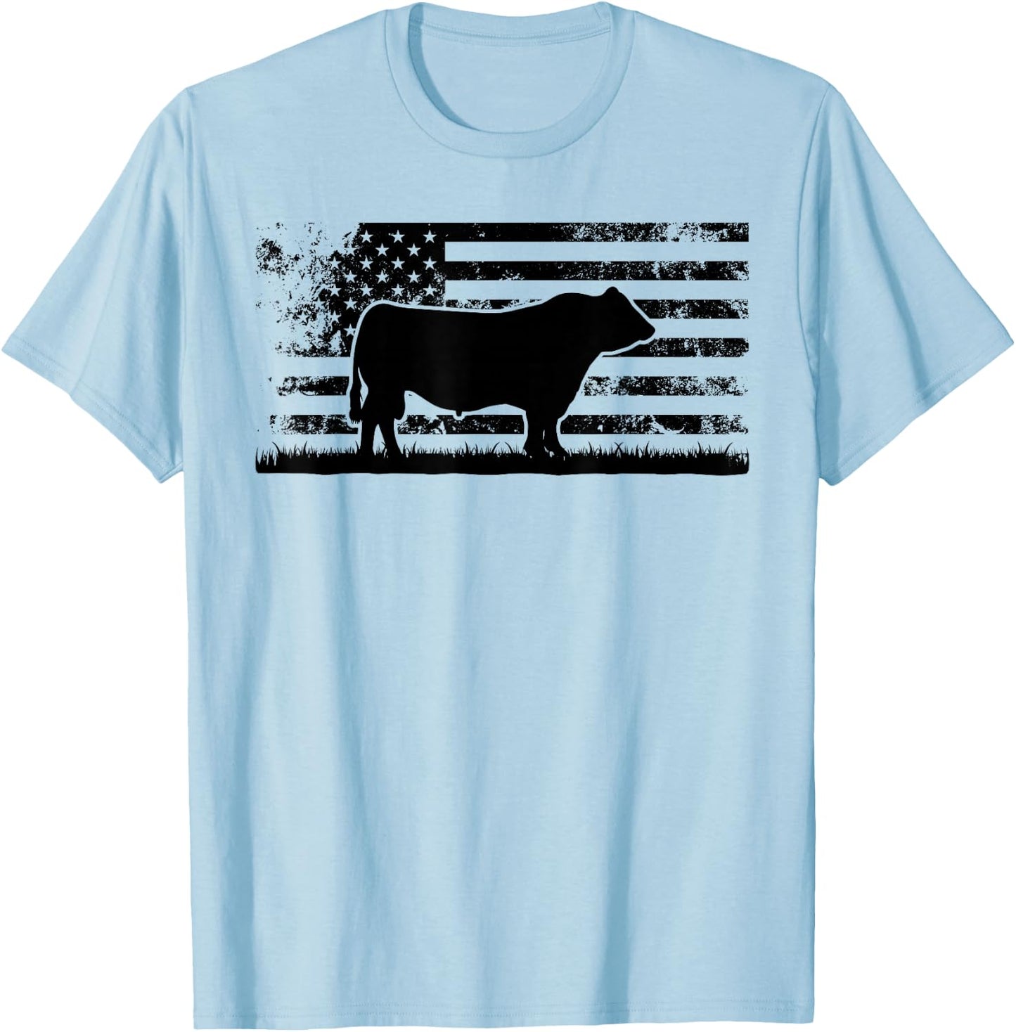 USA American Flag - America Cow Black Angus Rancher T-Shirt - T-Shirt | Light Blue