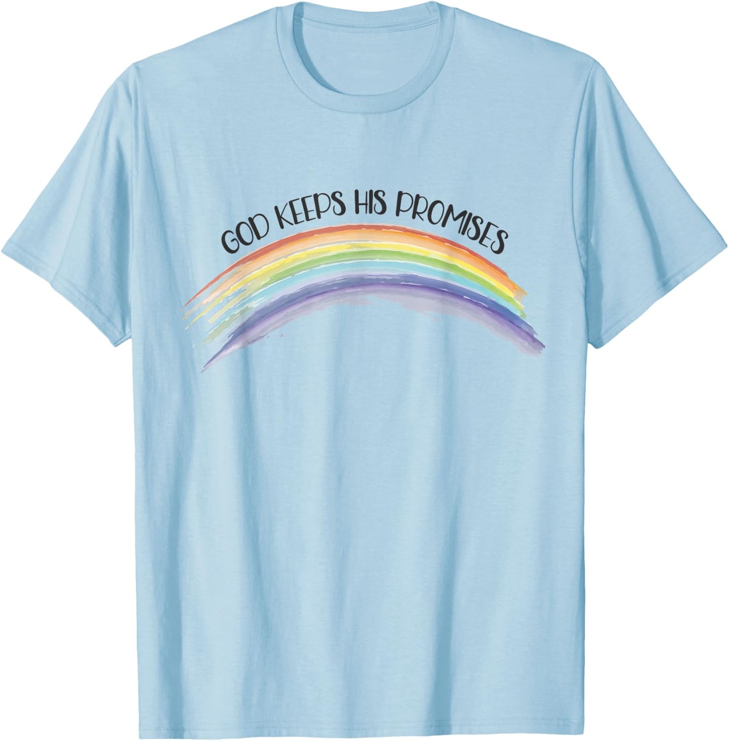 In God We Trust Apparel Rainbow God Keeps His Promises, Christian Religious Faith Grey T-Shirt - T-Shirt | Light Blue