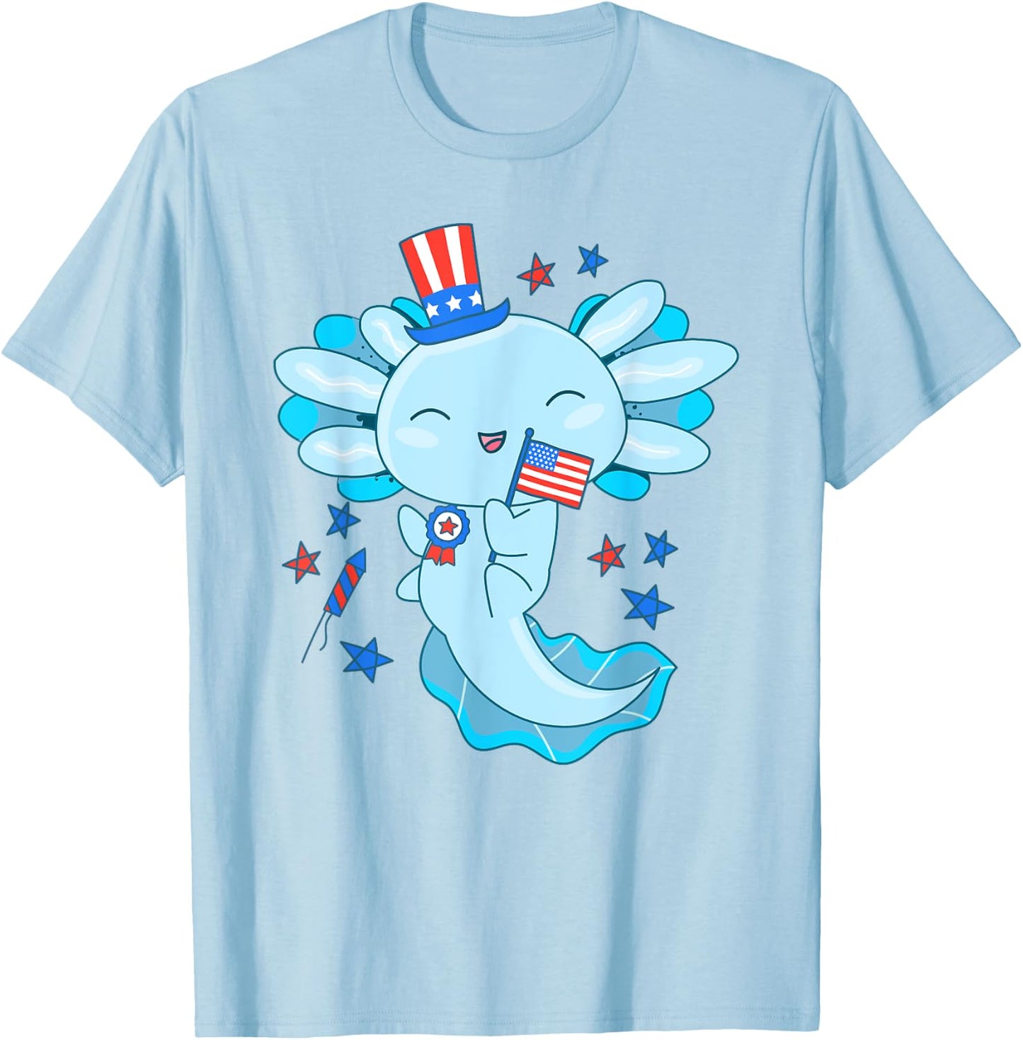 American Axolotl 4th Of July US Flag Patriotic Axolotl USA T-Shirt - T-Shirt | Light Blue