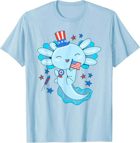American Axolotl 4th Of July US Flag Patriotic Axolotl USA T-Shirt - T-Shirt | Light Blue