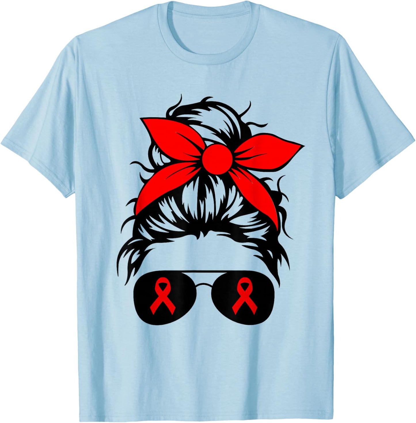 We Wear Red For Red Ribbon Week Awareness Messy Bun Gifts T-Shirt - T-Shirt | Light Blue