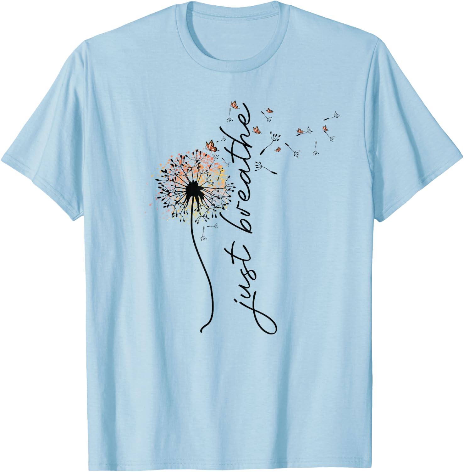 Just Breathe Dandelion and Buterflies Summer Top T-Shirt - T-Shirt | Light Blue
