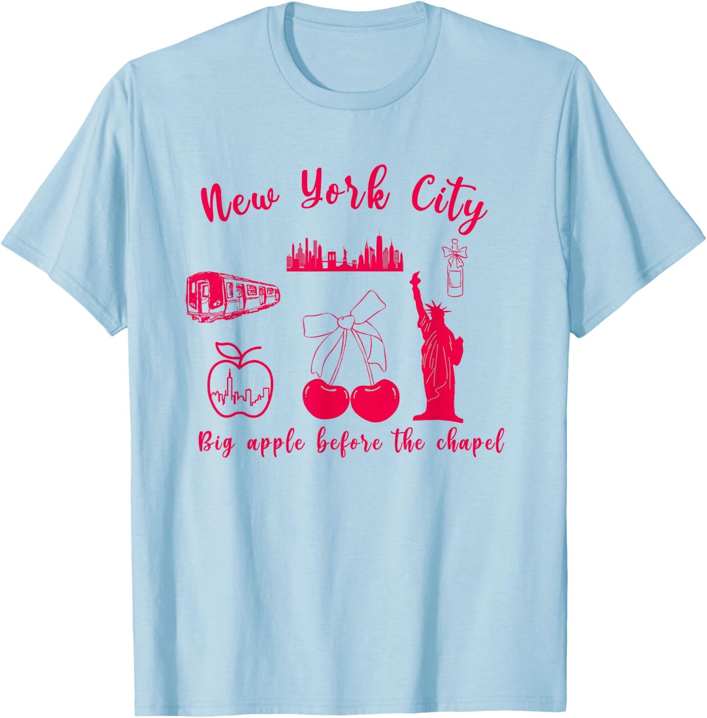 New York City Luxury Bachelorette Cherry Coquette Bridesmaid T-Shirt - T-Shirt | Light Blue