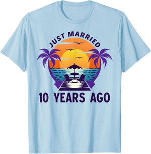 Just Married 10 Years Ago Matching 10th Wedding Anniversary T-Shirt - T-Shirt | Light Blue