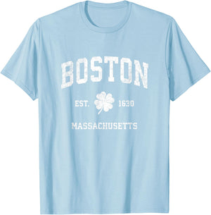 Boston Massachusetts Vintage Shamrock Sports T-Shirt - T-Shirt | Light Blue