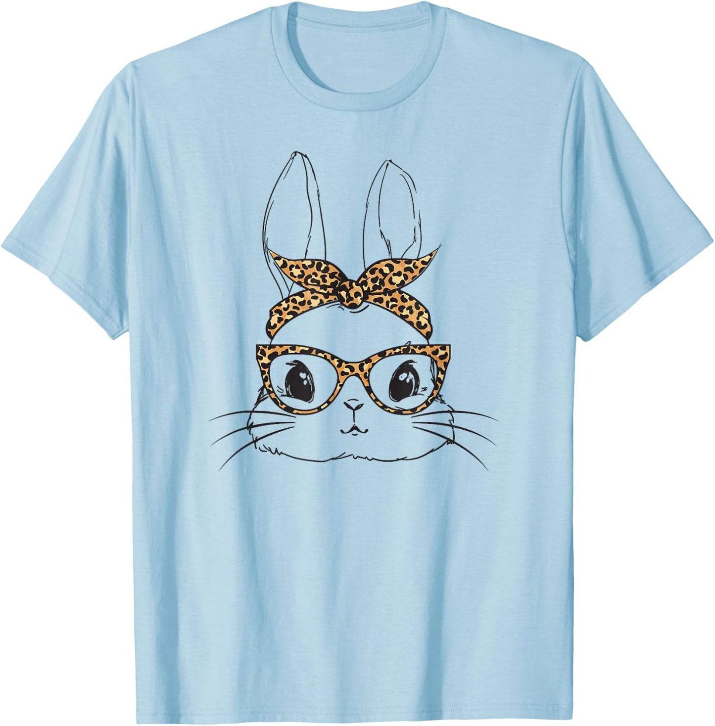 Women Easter Day Cute Bunny with Leopard Glasses T-Shirt - T-Shirt | Light Blue