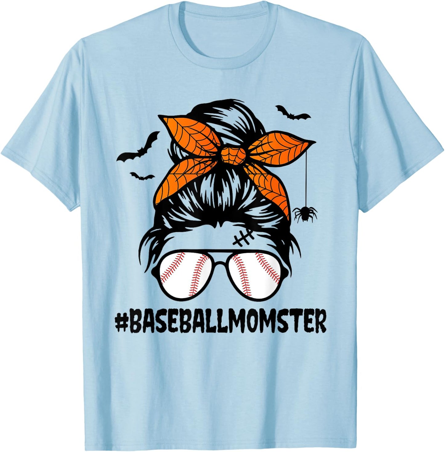 Baseball Momster Shirt Halloween Mom Messy Bun T-Shirt - T-Shirt | Light Blue