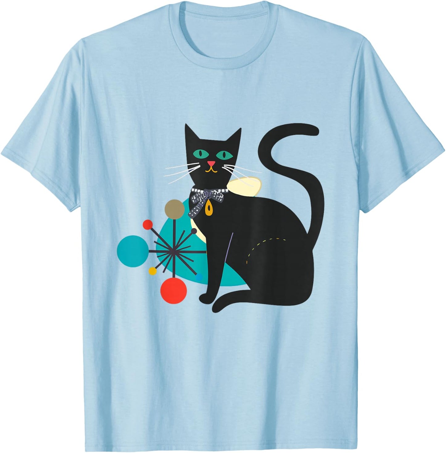 Cat Retro Midcentury Atomic Age Feline Mid Century T-Shirt - T-Shirt | Light Blue