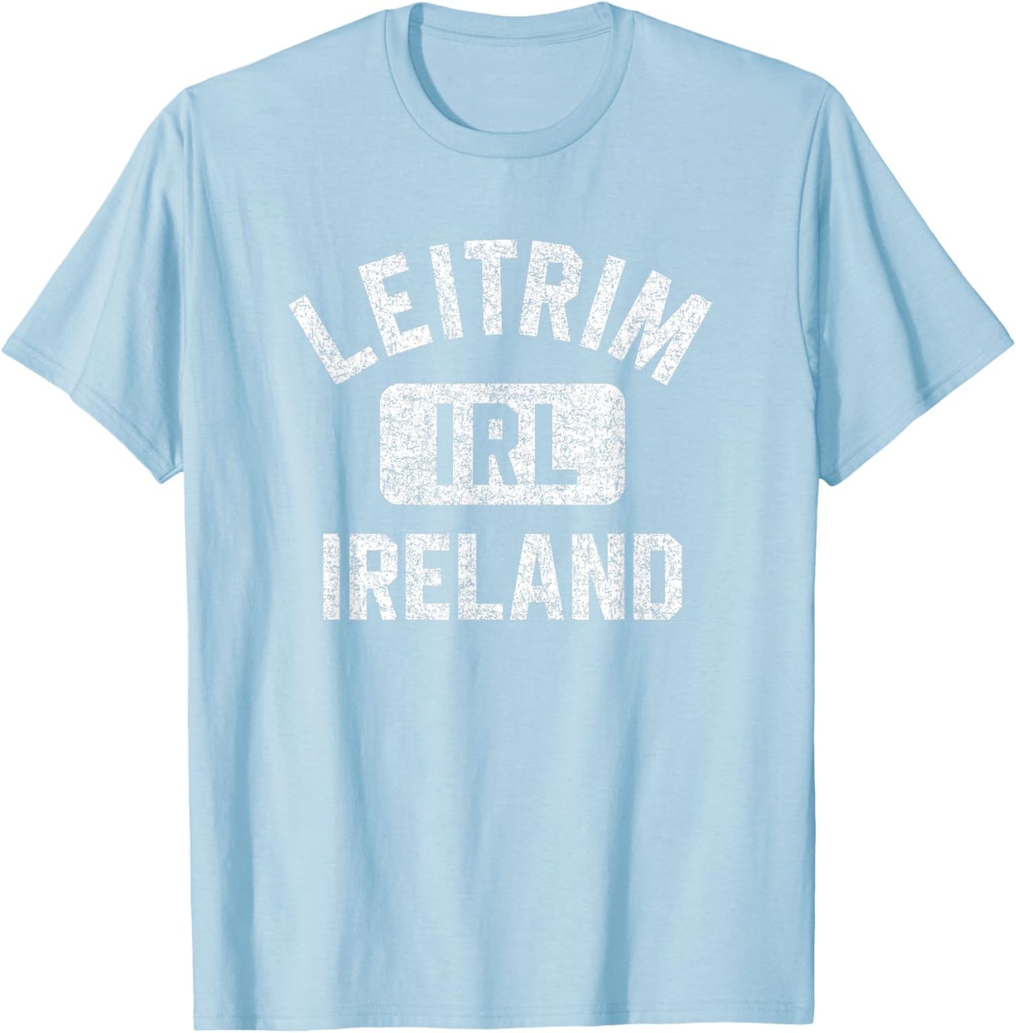 Leitrim Ireland IRL Gym Style Green w Distressed White Print T-Shirt - T-Shirt | Light Blue
