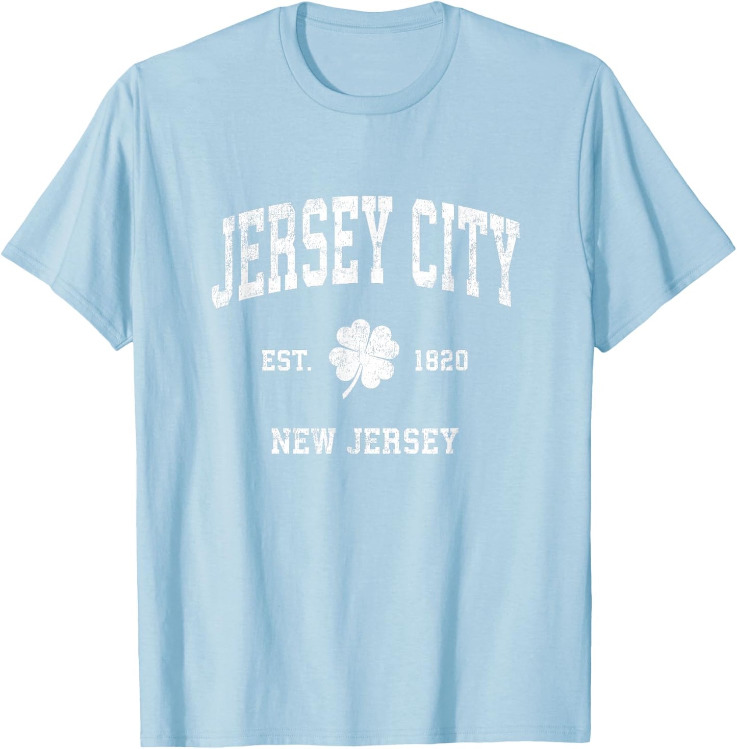 Jersey City New Jersey Vintage Shamrock Sports T-Shirt - T-Shirt | Light Blue