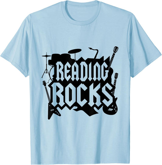 Reading Rocks Read Teacher Libray Librarian ELA Teacher T-Shirt - T-Shirt | Light Blue