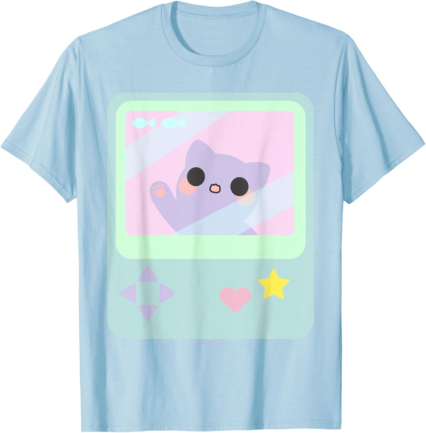 Super Kawaii Gamer Cat kitty Pastel Anime Inspired Women Girls Kids T-Shirt - T-Shirt | Light Blue