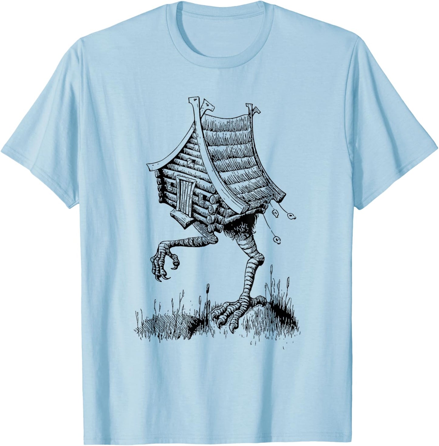 Walking House on Chicken Legs Slavic folklore Baba Yaga Art T-Shirt - T-Shirt | Light Blue