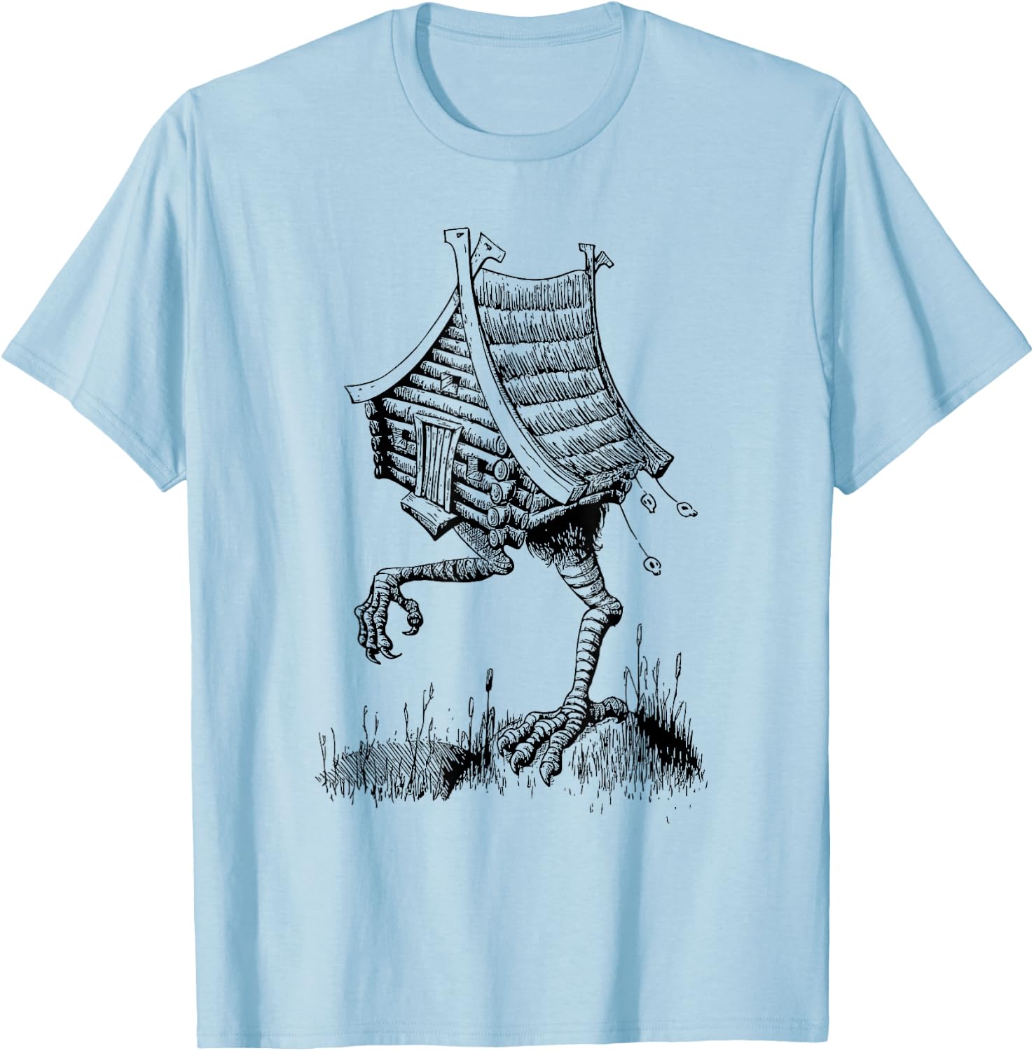 Walking House on Chicken Legs Slavic folklore Baba Yaga Art T-Shirt - T-Shirt | Light Blue