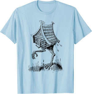 Walking House on Chicken Legs Slavic folklore Baba Yaga Art T-Shirt - T-Shirt | Light Blue