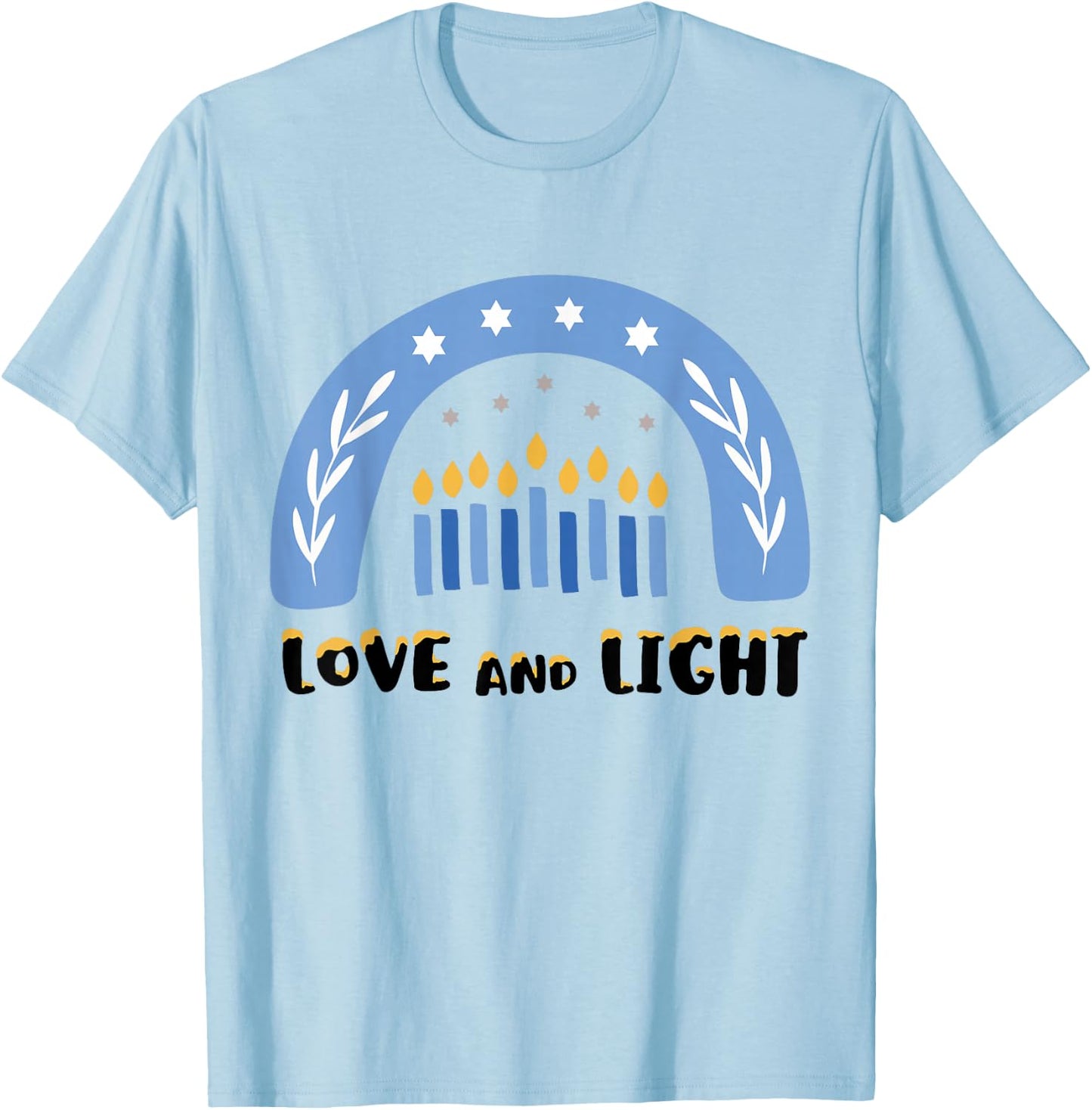 Love and Light Rainbow Hanukkah Shirt Jewish Chanukah T-Shirt - T-Shirt | Light Blue