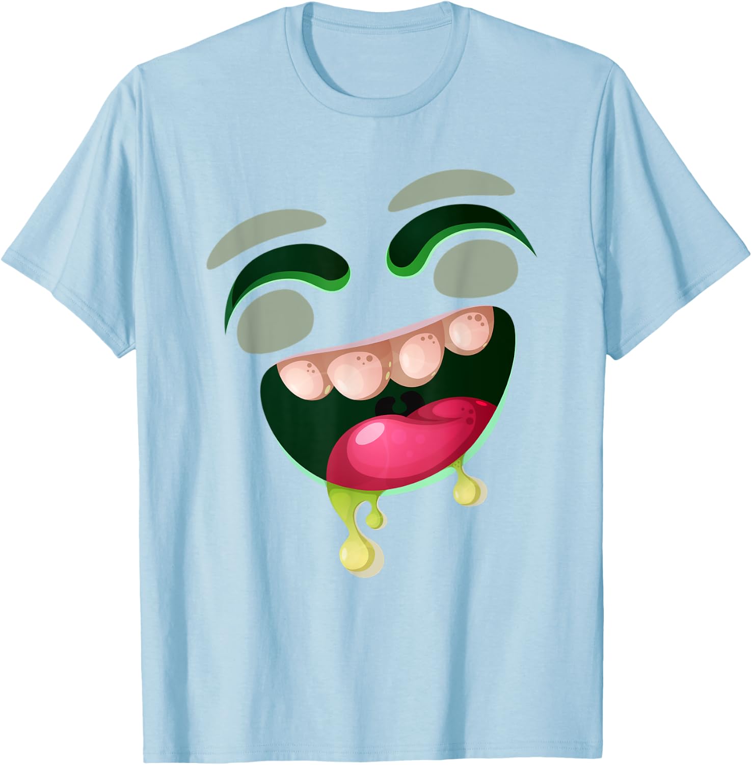 Cute Monster Face Halloween Group Easy Costume Cartoon T-Shirt - T-Shirt | Light Blue
