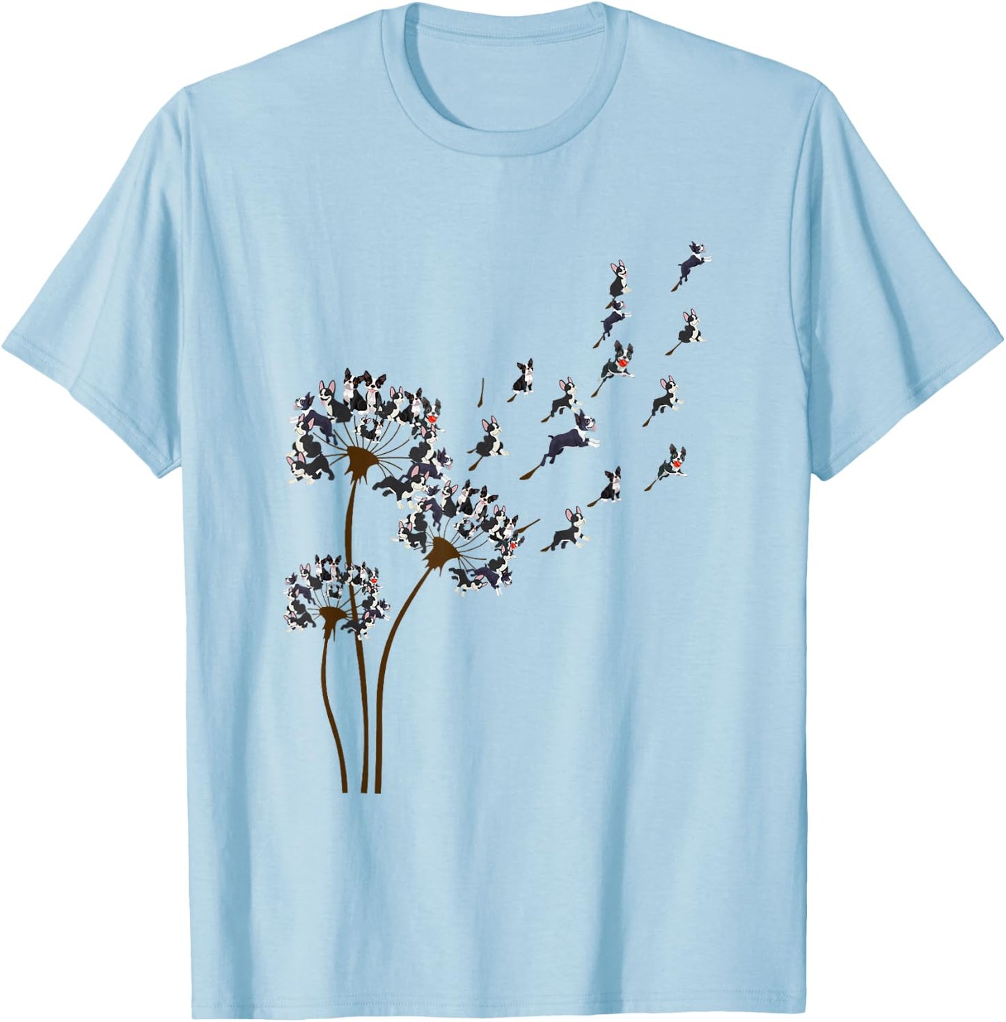 Boston Terrier Flower Fly Dandelion Funny Dog Lover Dog Dad T-Shirt - T-Shirt | Light Blue