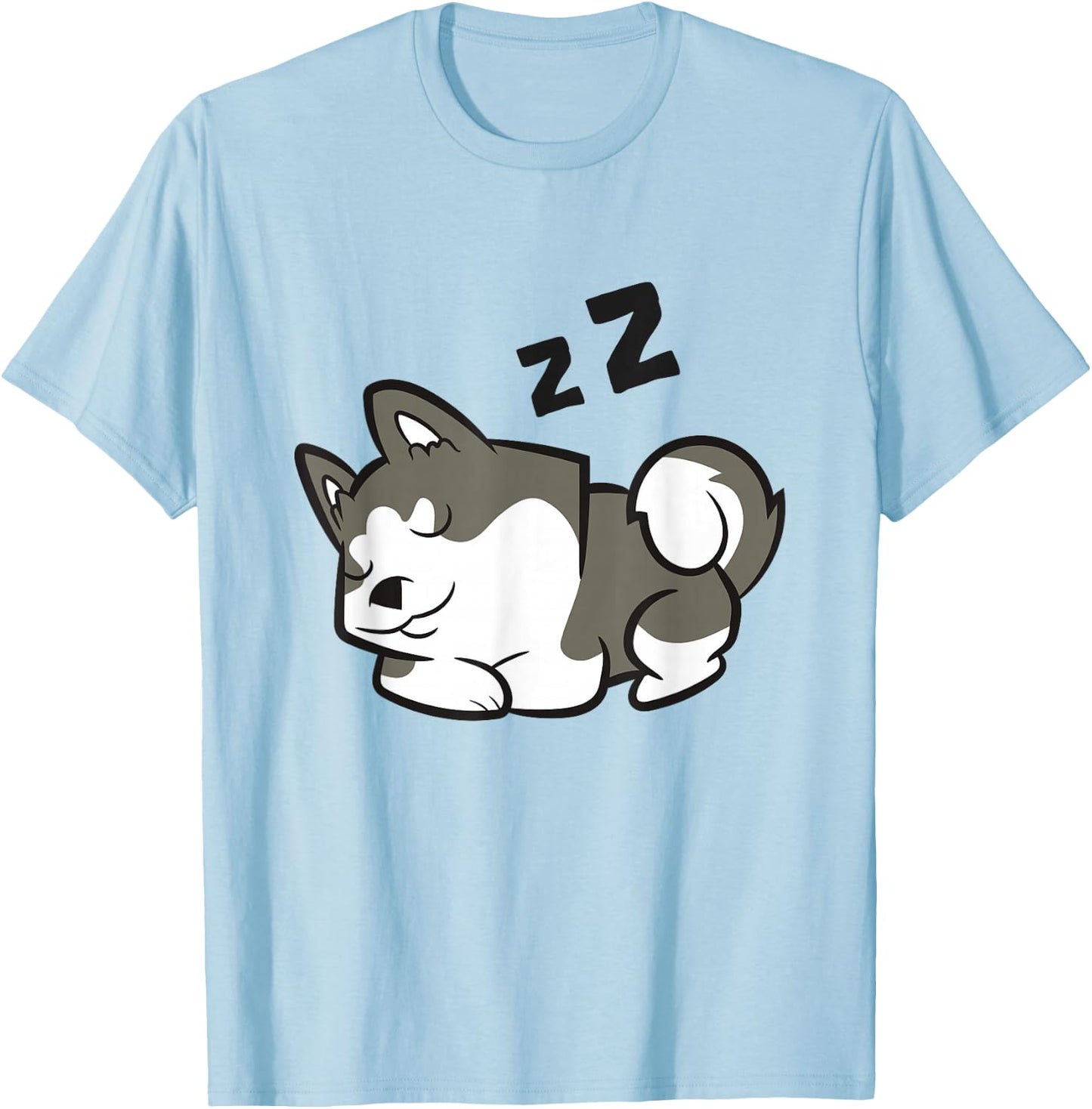 Siberian Husky Dog Sleeping Husky Pajama T-Shirt - T-Shirt | Light Blue