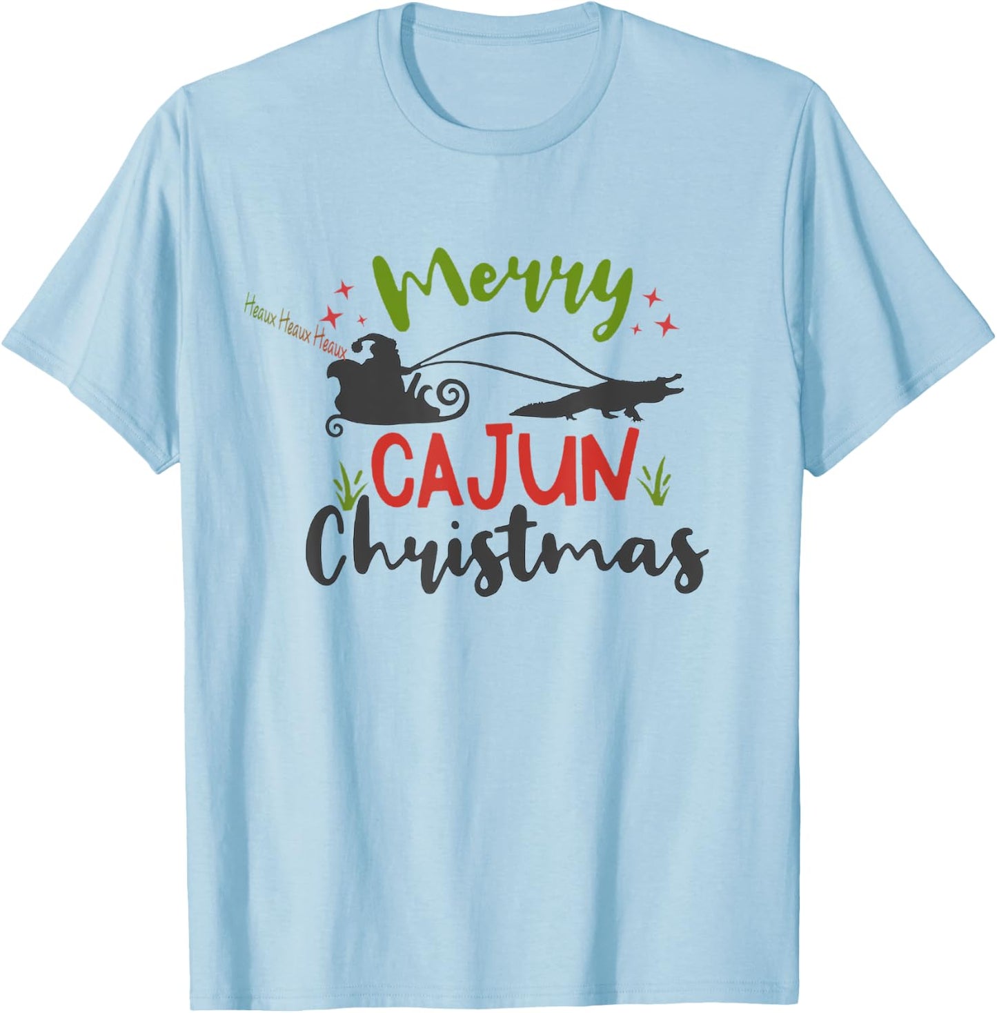 Cajun Santa Alligator Heaux Heaux Heaux Christmas X-mas T-Shirt - T-Shirt | Light Blue