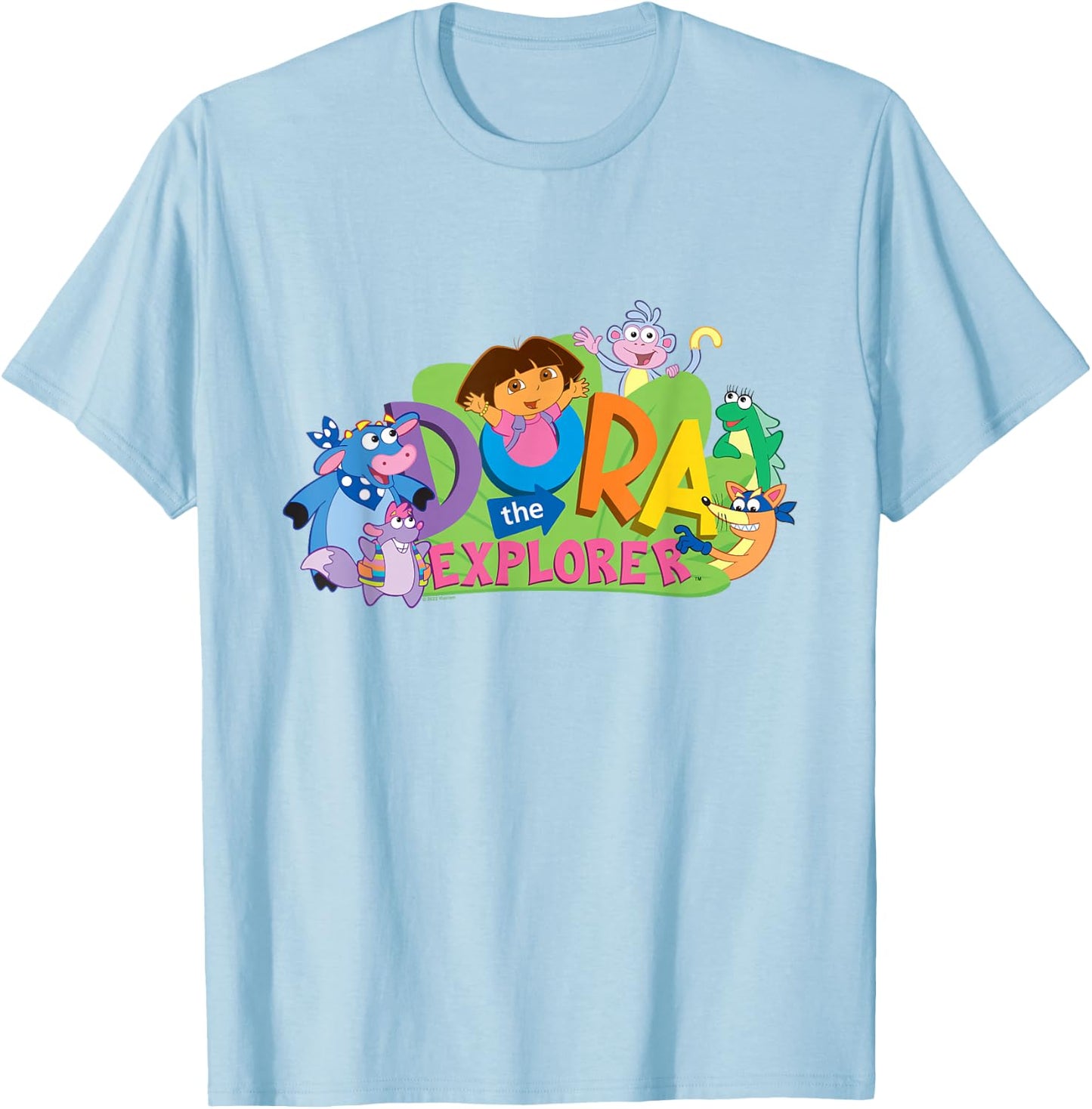 Dora The Explorer Classic Logo with Boots and Swiper T-Shirt - T-Shirt | Light Blue