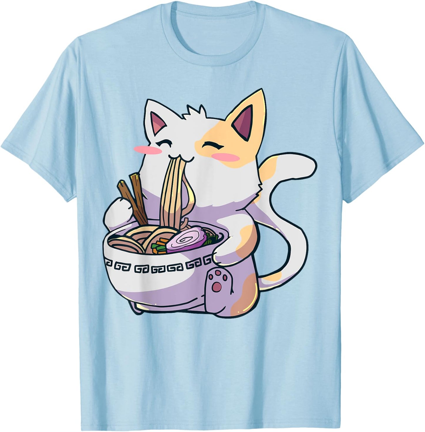 Ramen Cat Kawaii Anime Japanese Gift T-Shirt - T-Shirt | Light Blue