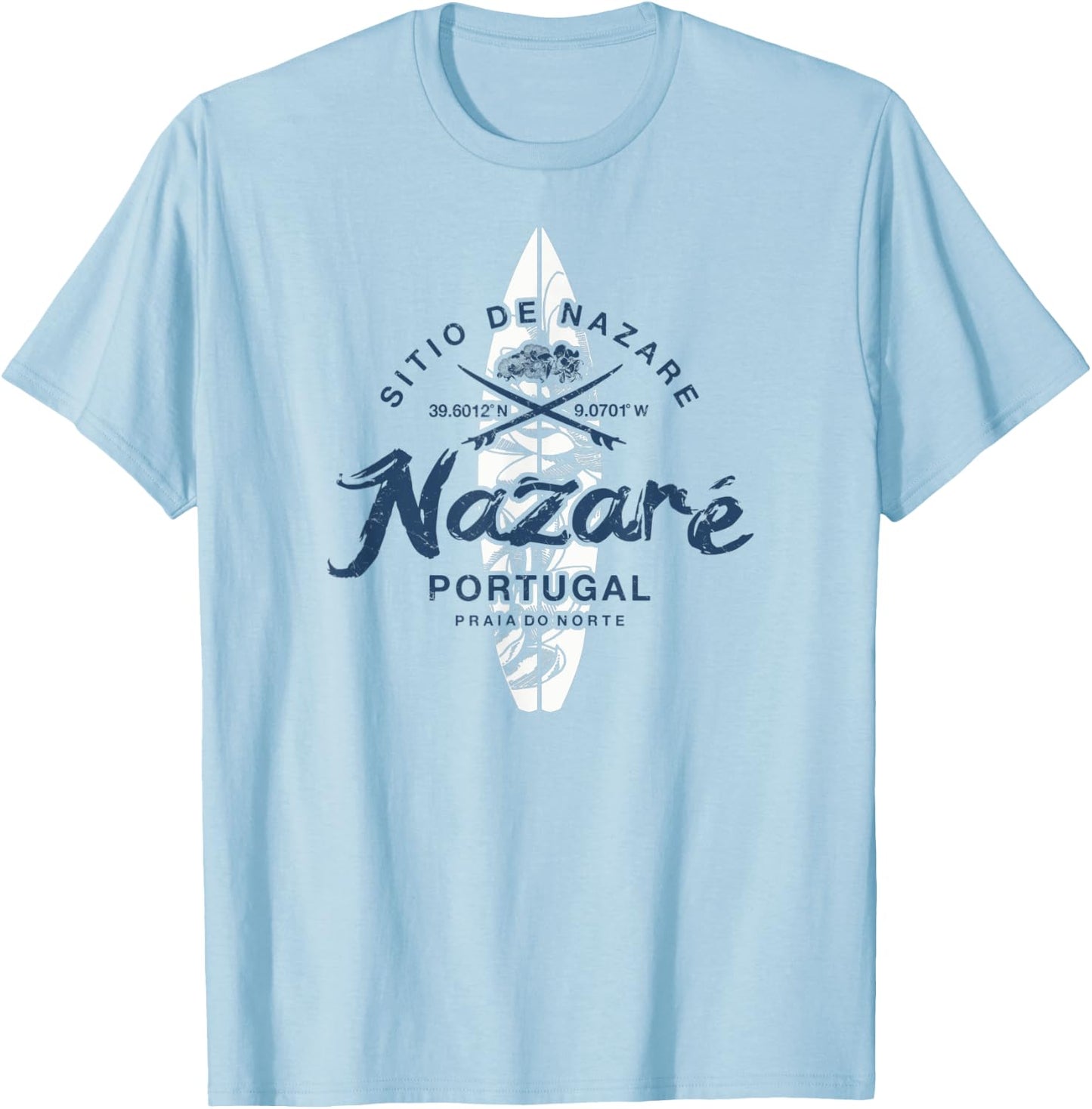 Nazare Portugal Praia do Norte Surfing Vintage T-Shirt - T-Shirt | Light Blue