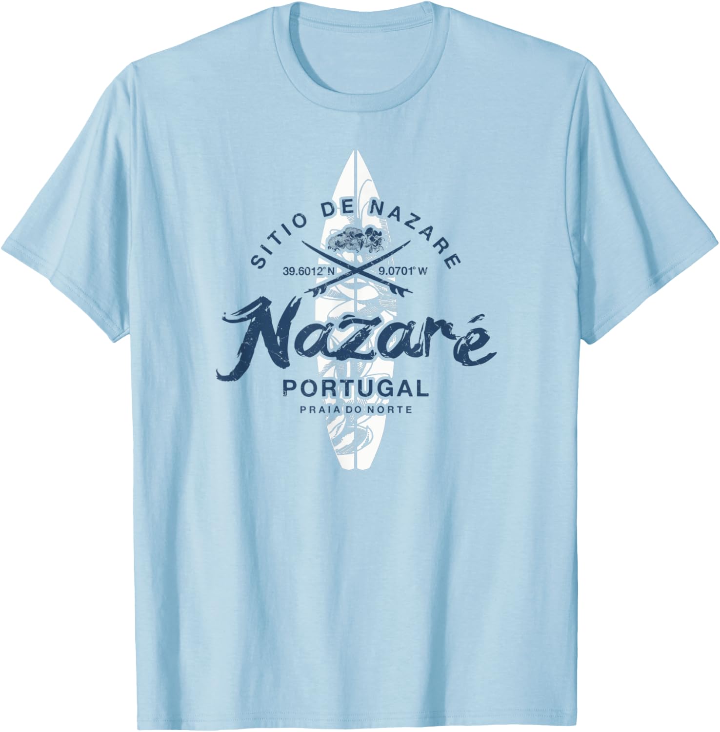 Nazare Portugal Praia do Norte Surfing Vintage T-Shirt - T-Shirt | Light Blue