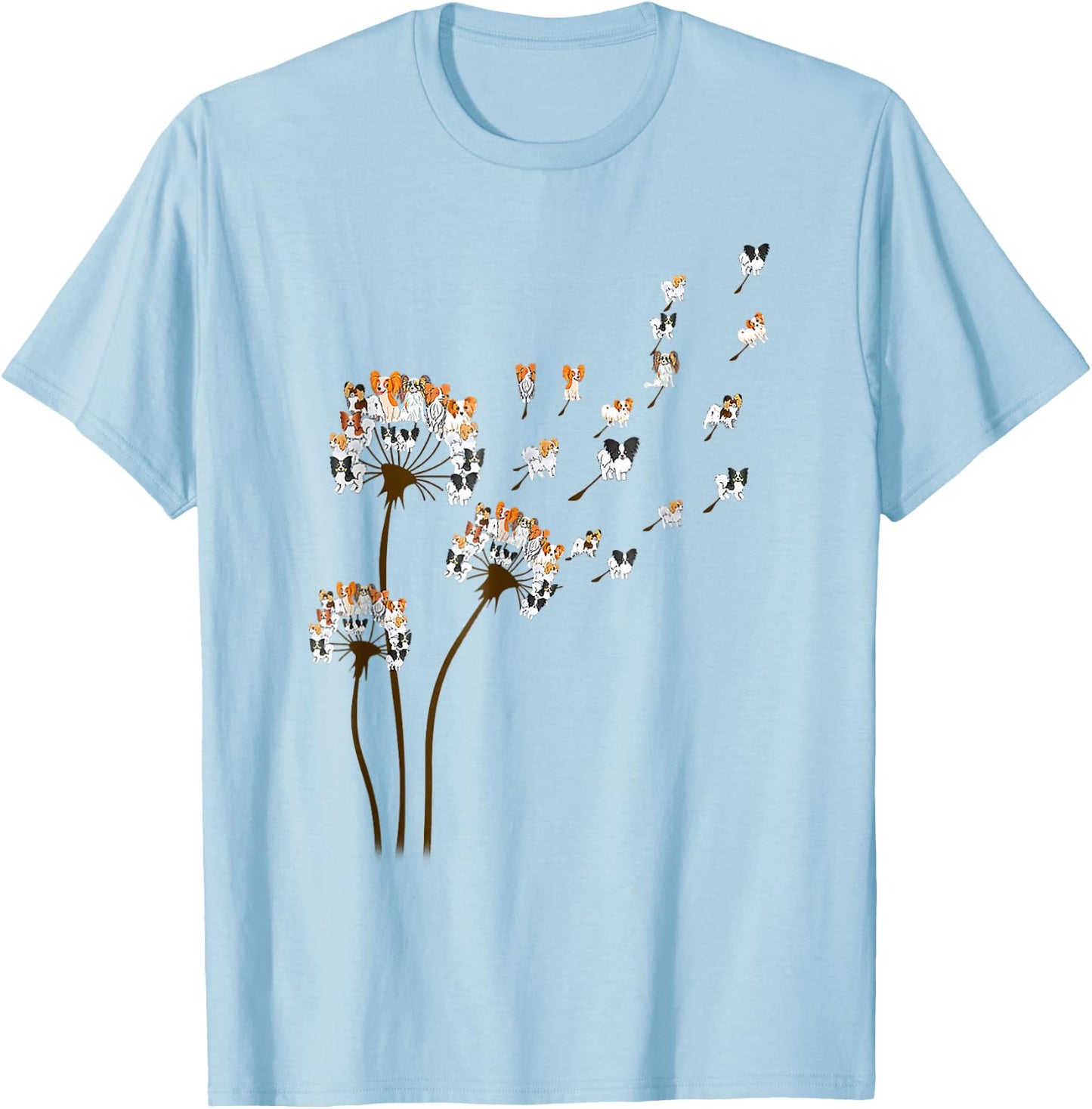 Papillon Dogs Flower Fly Dandelion Shirt Dog Mama Dog Lover T-Shirt - T-Shirt | Light Blue