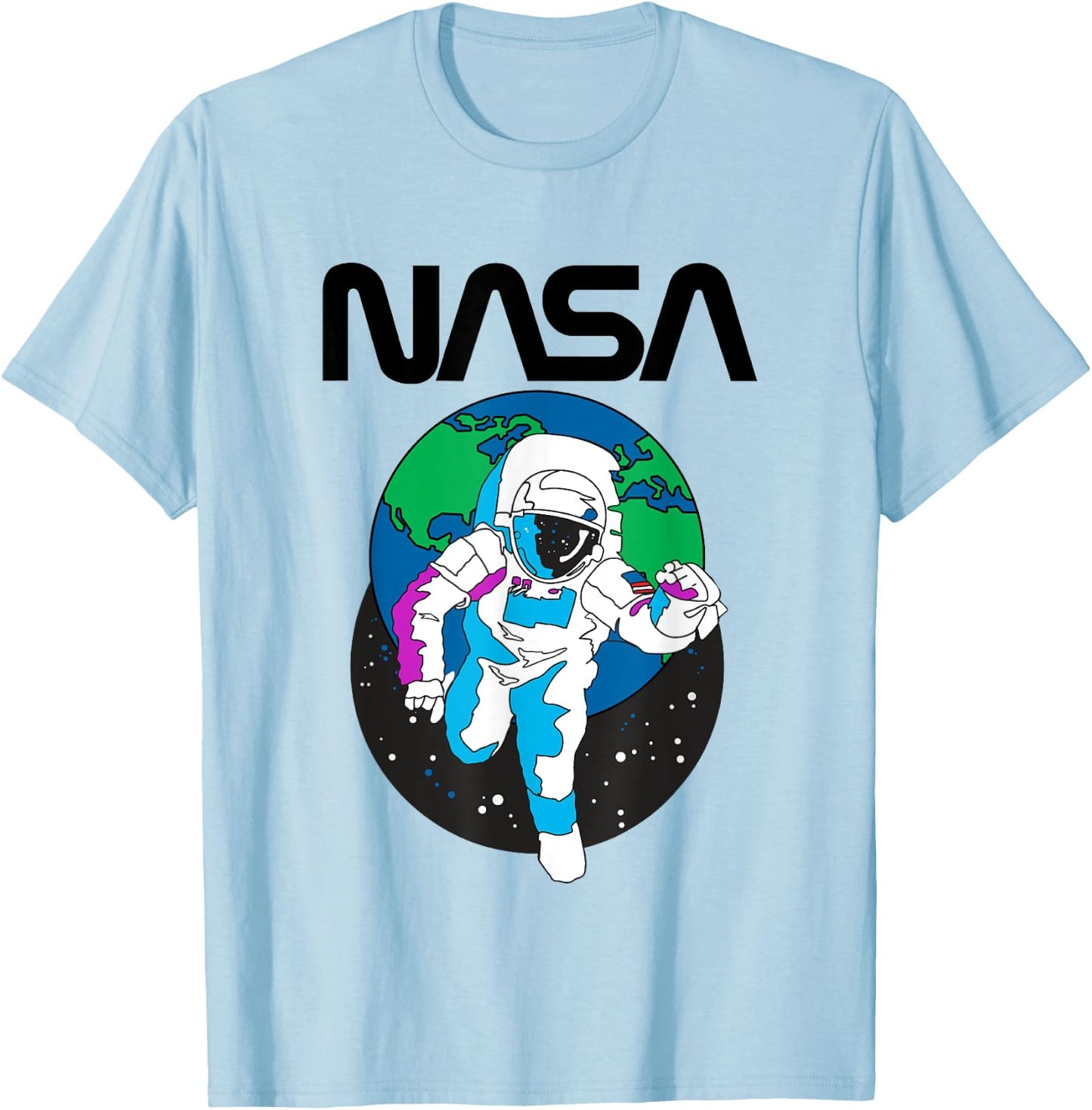 NASA Iconic Astronaut Over Earth Distressed Big Chest Logo T-Shirt - T-Shirt | Light Blue