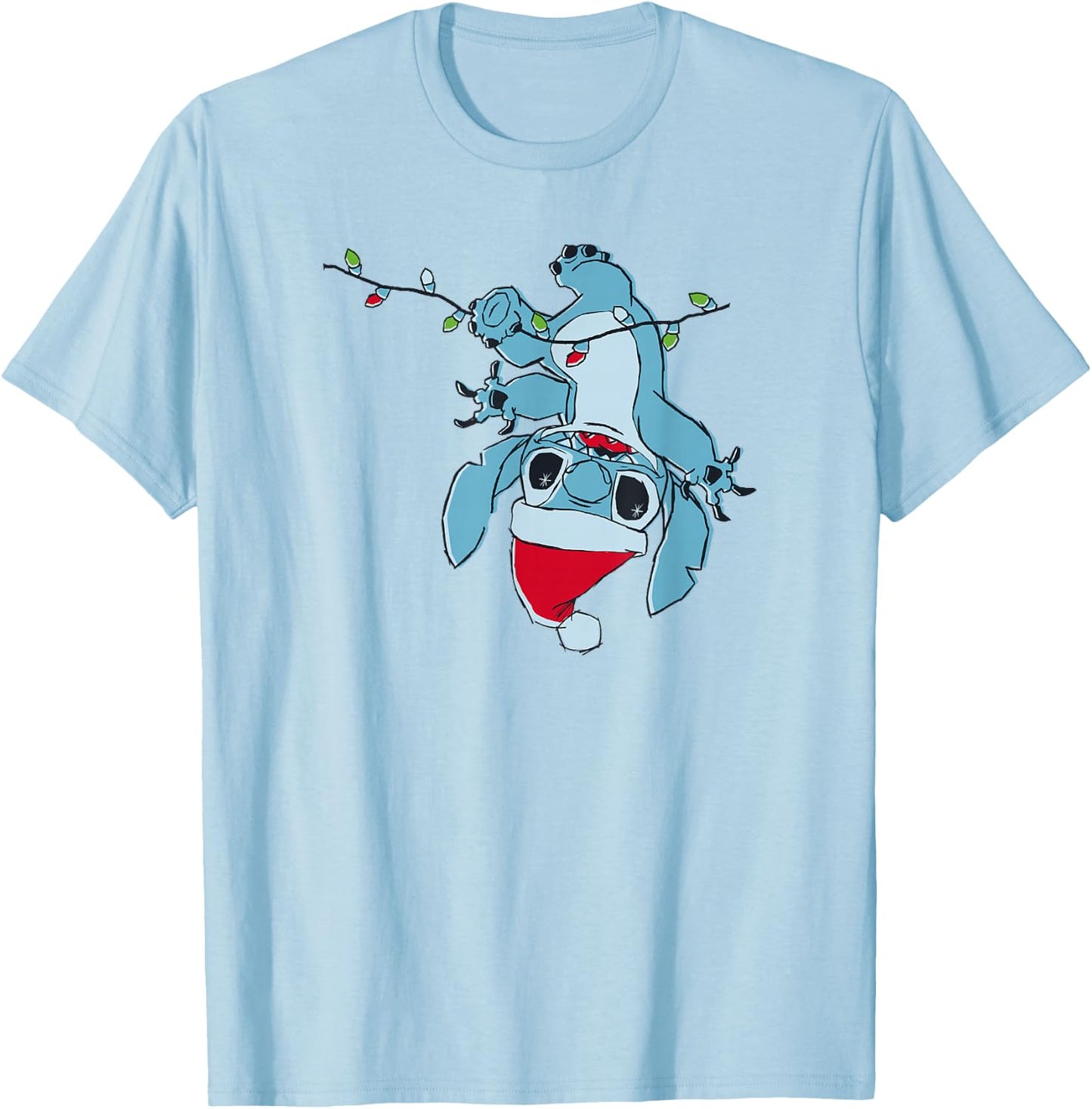 Disney Lilo & Stitch Christmas Lights Upside Down Stitch T-Shirt - T-Shirt | Light Blue