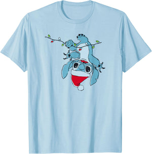 Disney Lilo & Stitch Christmas Lights Upside Down Stitch T-Shirt - T-Shirt | Light Blue