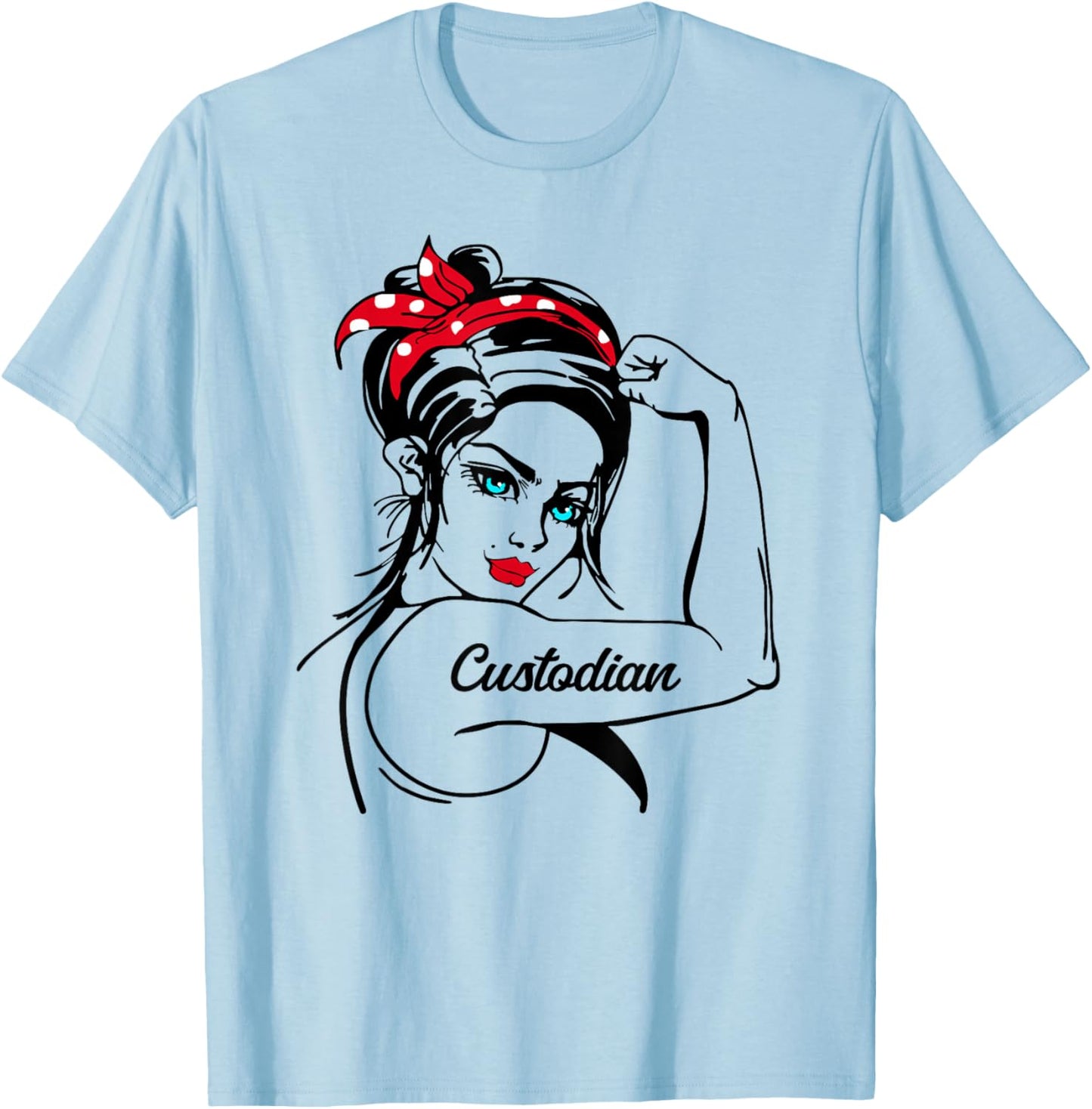 Custodian Rosie The Riveter Pin Up T-Shirt - T-Shirt | Light Blue