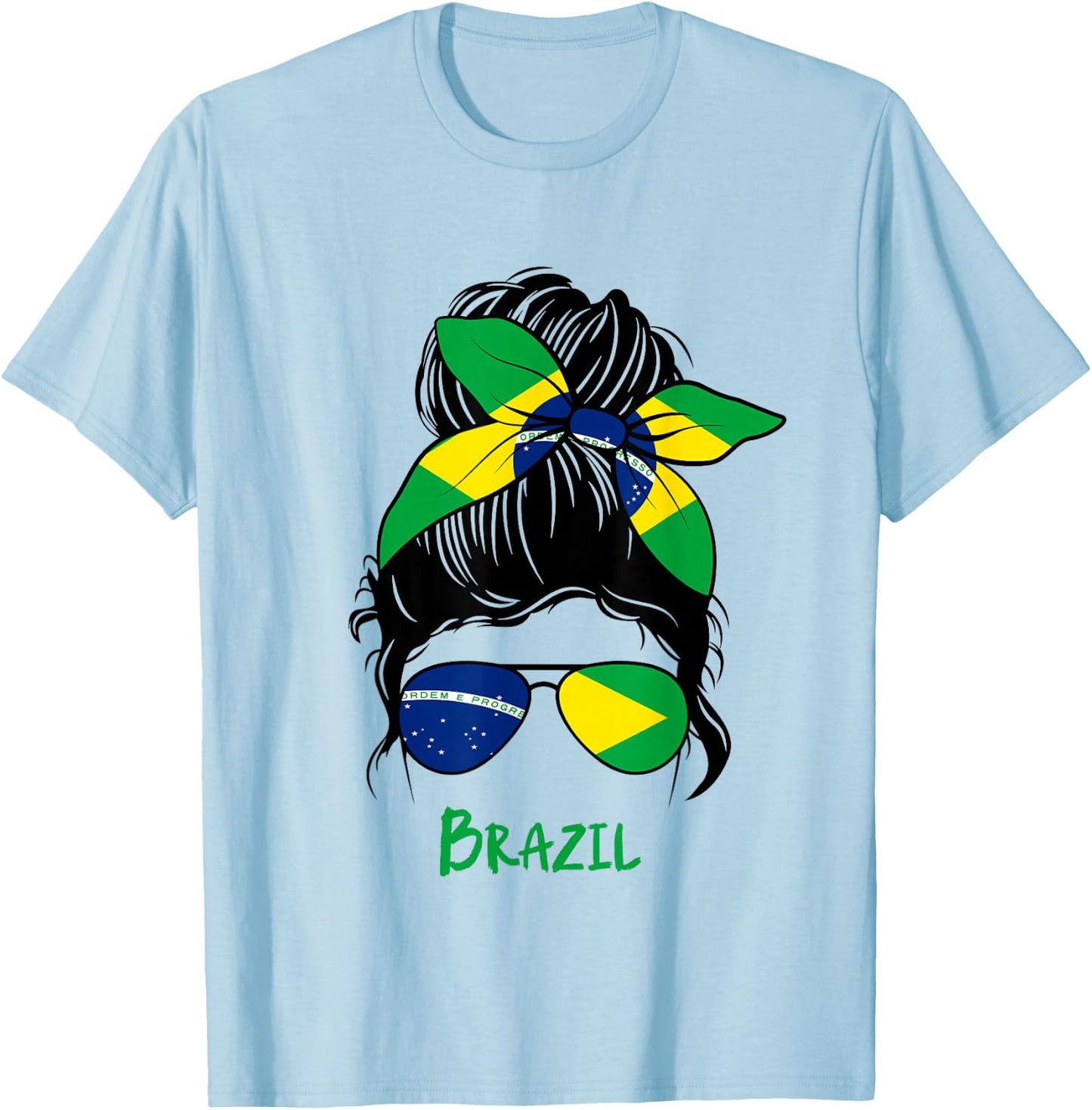 Brazil Pride Woman Bandana Brazil Flag Sunglasses Look T-Shirt - T-Shirt | Light Blue