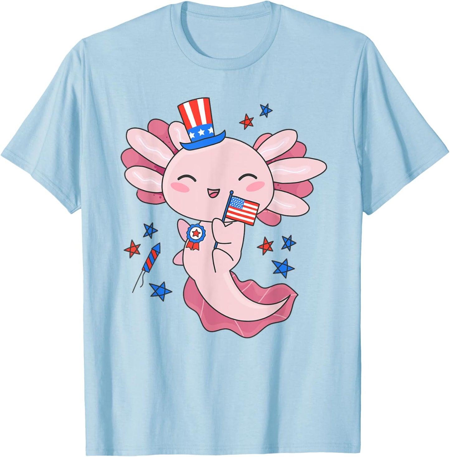 American Axolotl 4th of July US Flag Patriotic Axolotl USA Women Kids Men T-Shirt - T-Shirt | Light Blue
