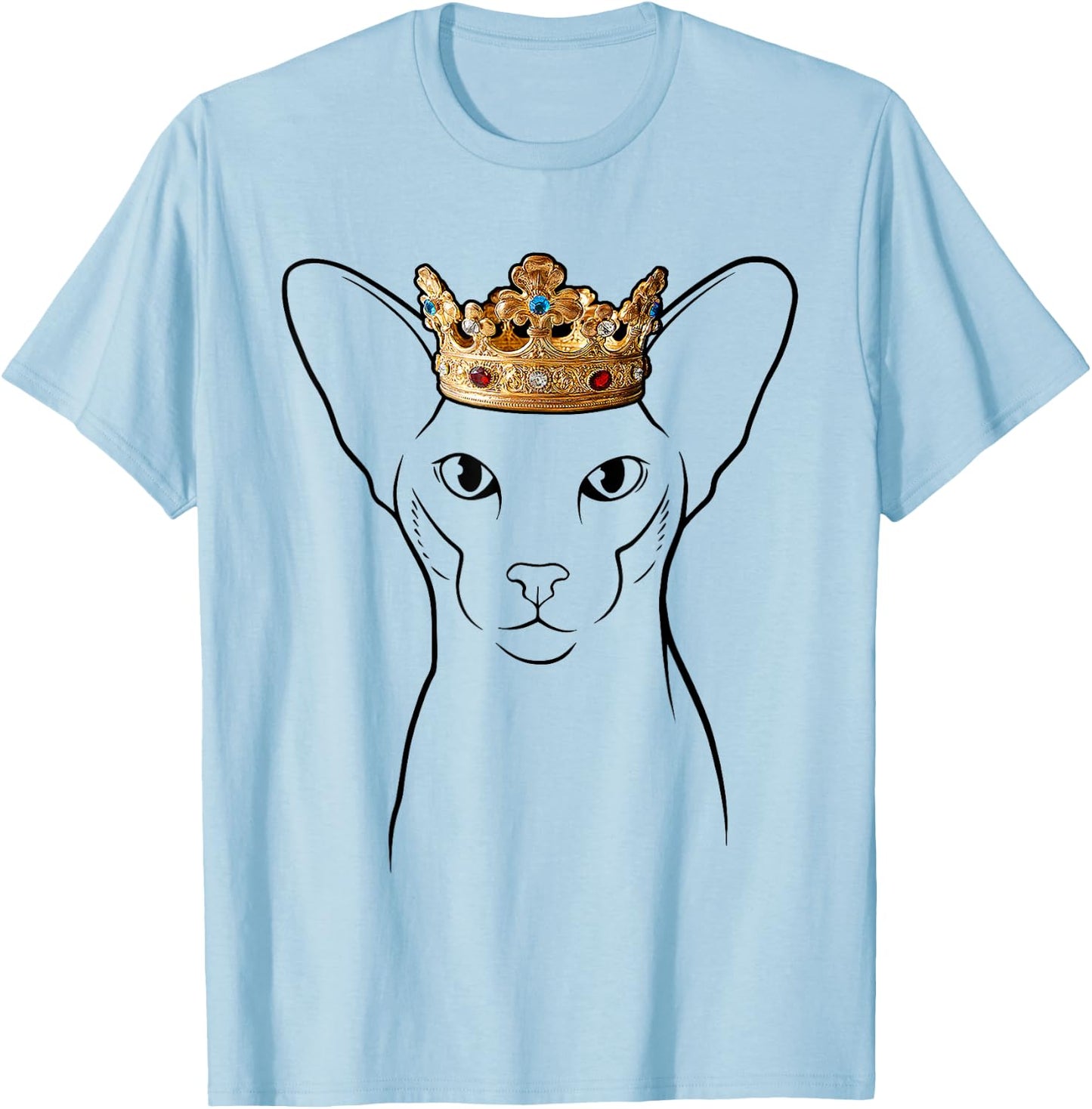 Oriental Cat Wearing Crown T-Shirt - T-Shirt | Light Blue