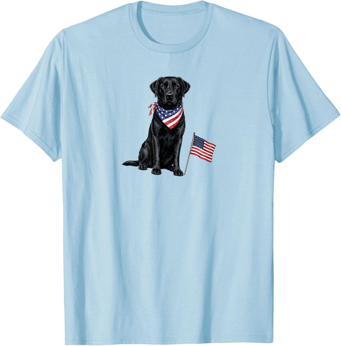 Black Labrador American Flag 4th of July T-Shirt - T-Shirt | Light Blue