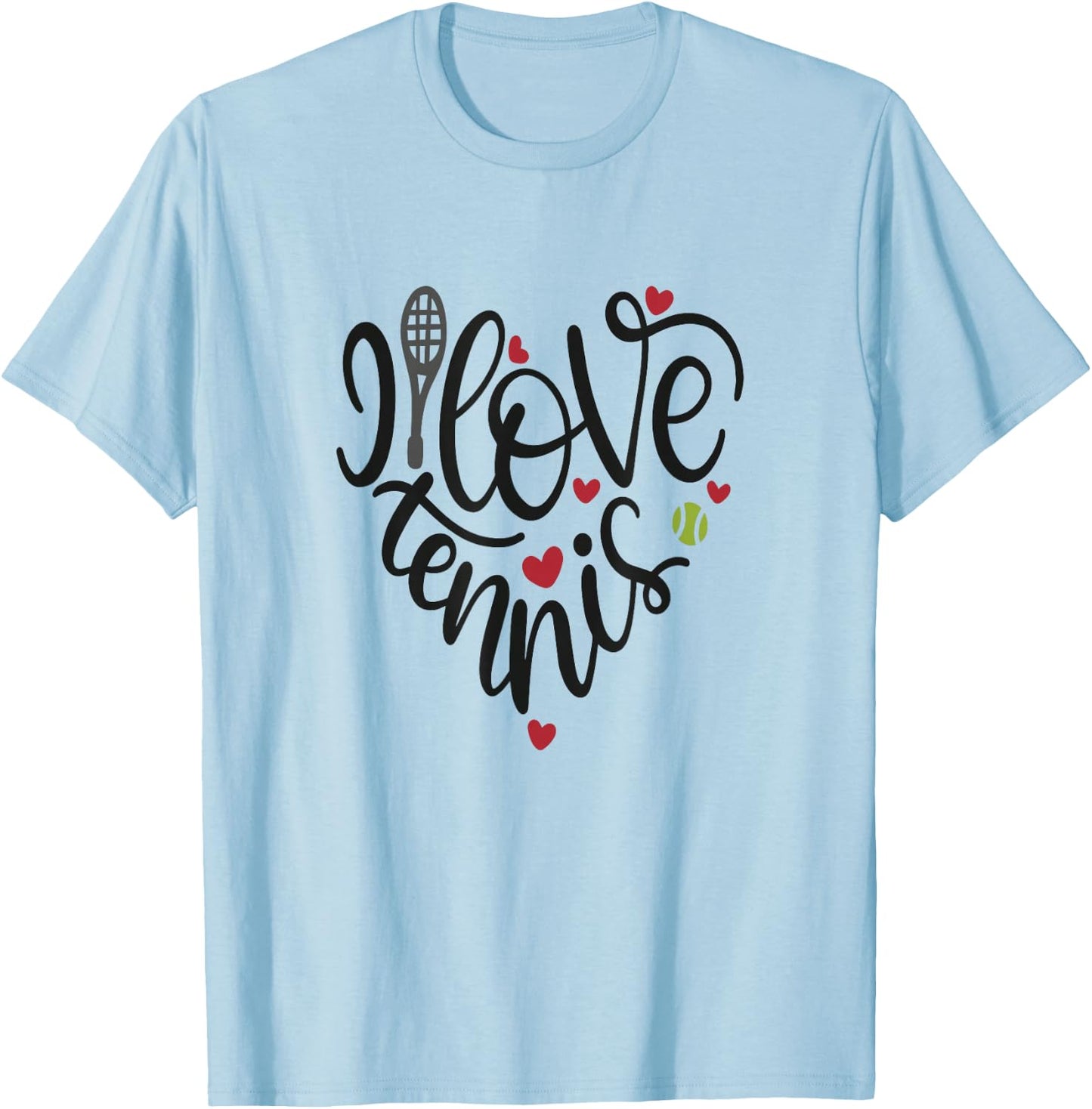 I Love Tennis Shirt Girly School Team Coach Player Heart T-Shirt - T-Shirt | Light Blue