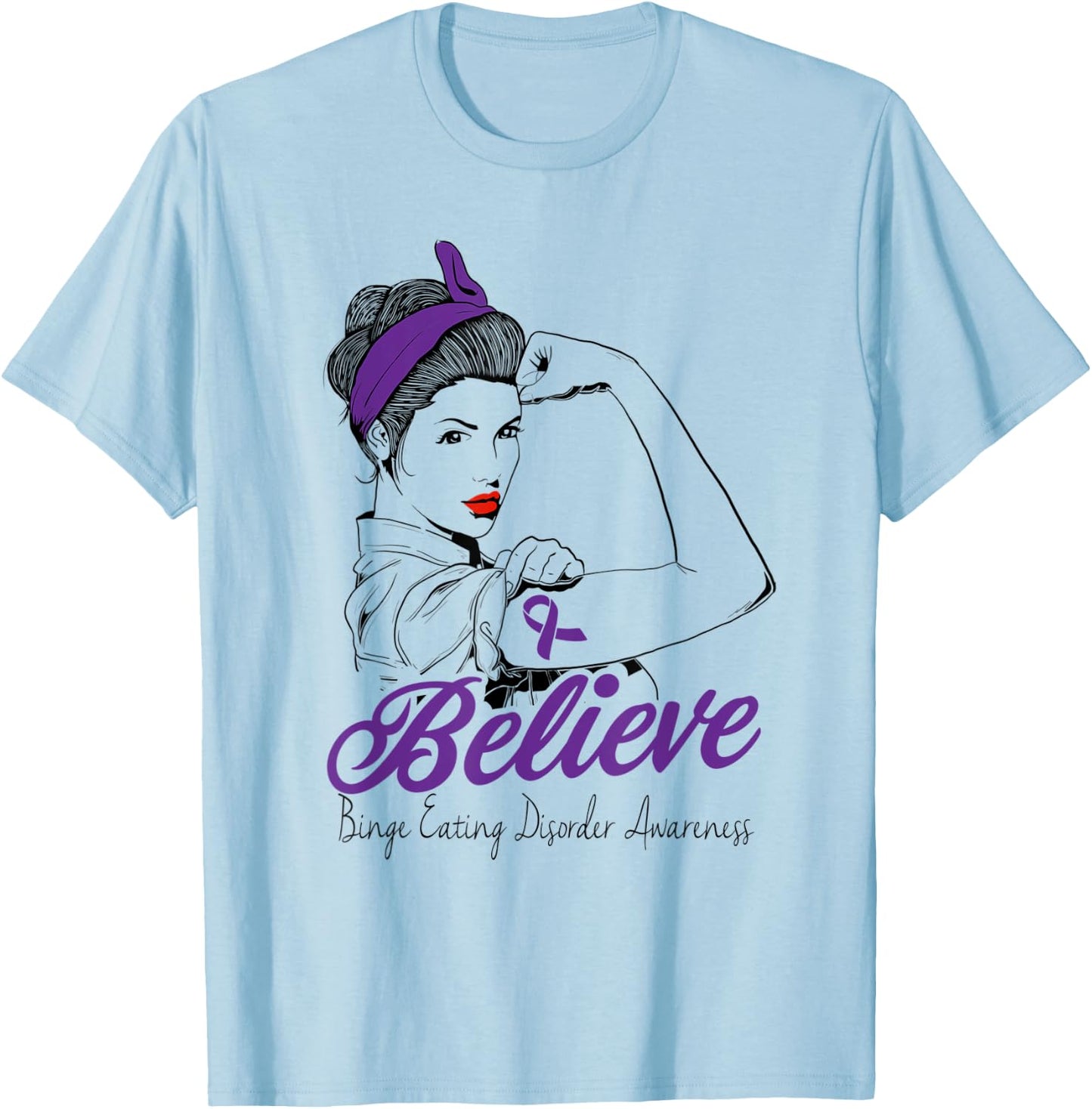 Binge Eating Disorder Warrior Unbreakable Purple Ribbon T-Shirt - T-Shirt | Light Blue