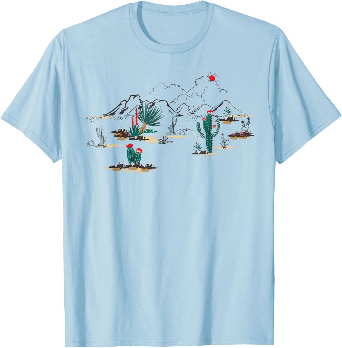Vintage Desert Sunset Cactus Retro Vibe Landscape T-Shirt - T-Shirt | Light Blue