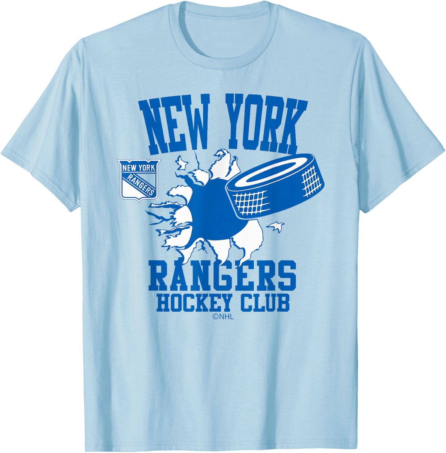 New York Rangers Hockey Puck Burst Red Officially Licensed T-Shirt - T-Shirt | Light Blue