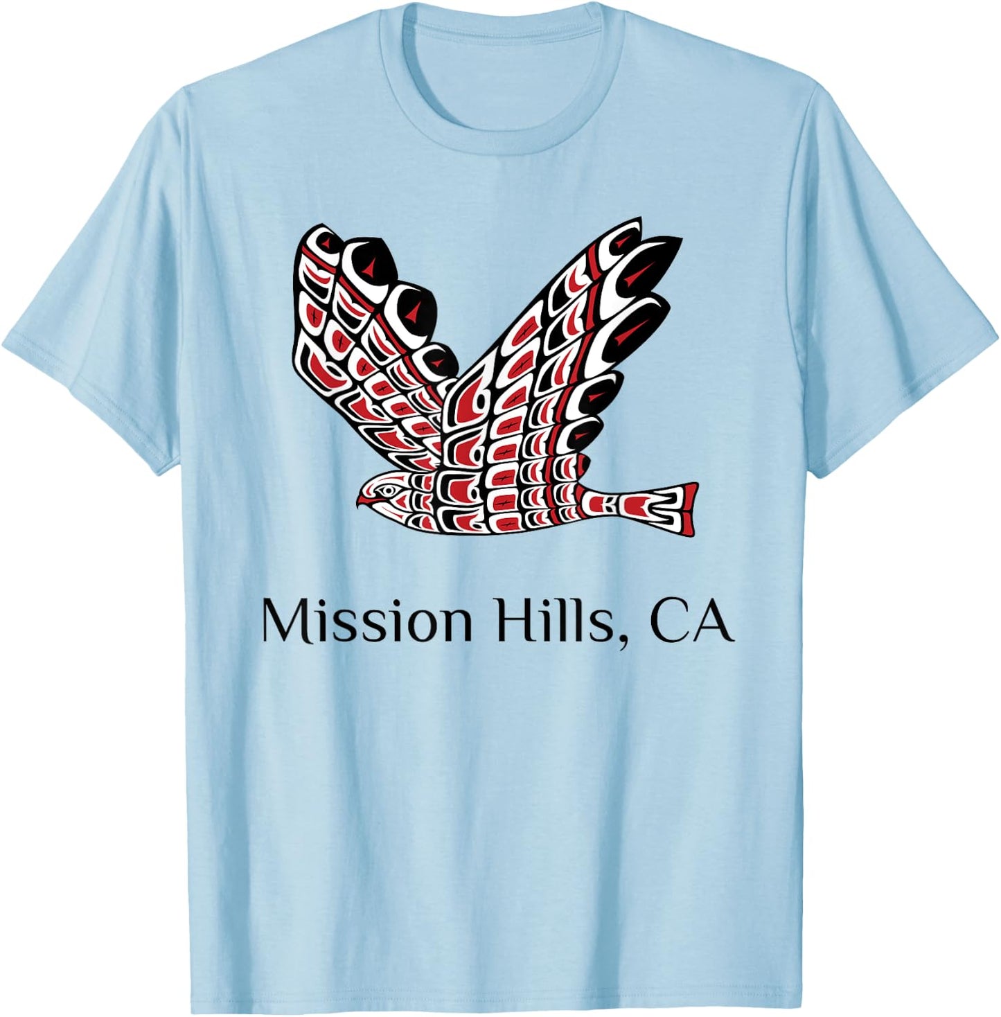 Mission Hills California Red Tail Hawk Native American T-Shirt - T-Shirt | Light Blue