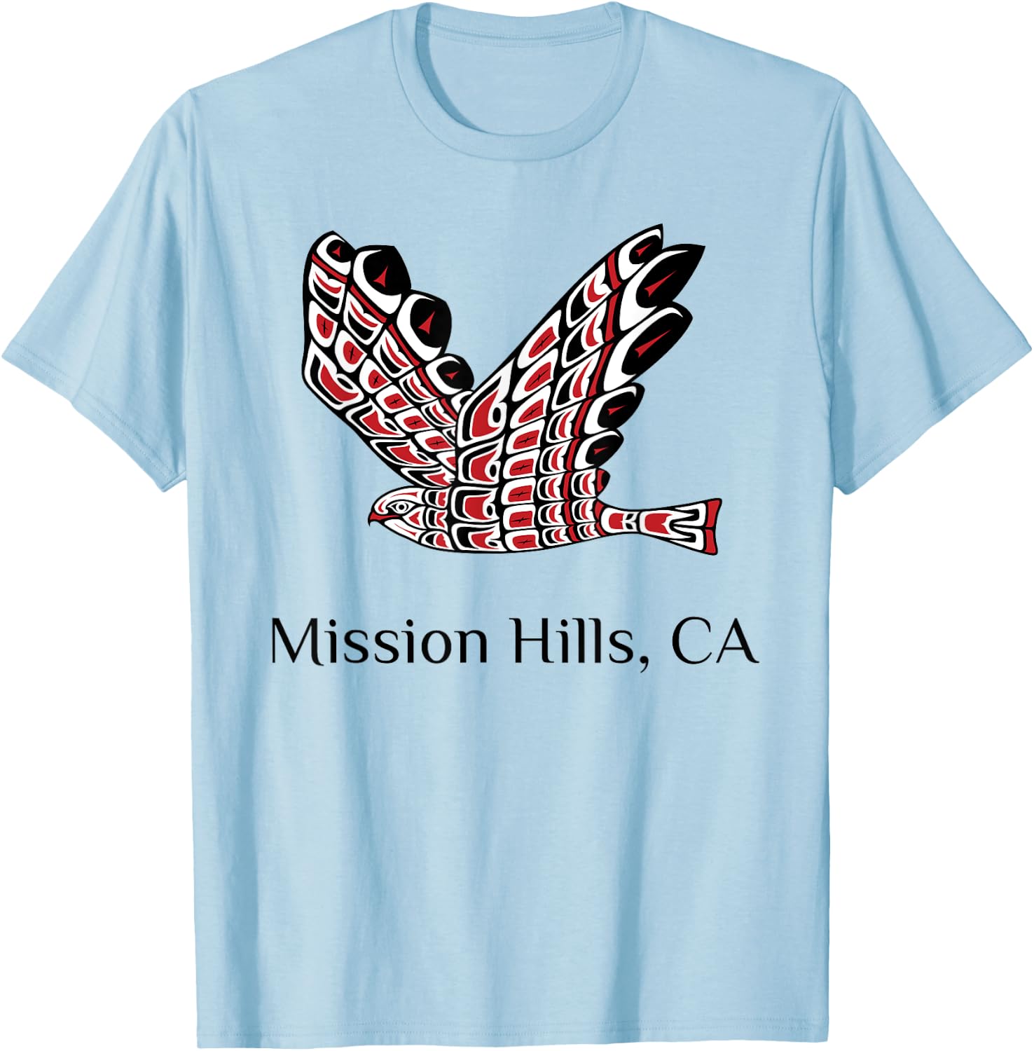 Mission Hills California Red Tail Hawk Native American T-Shirt - T-Shirt | Light Blue