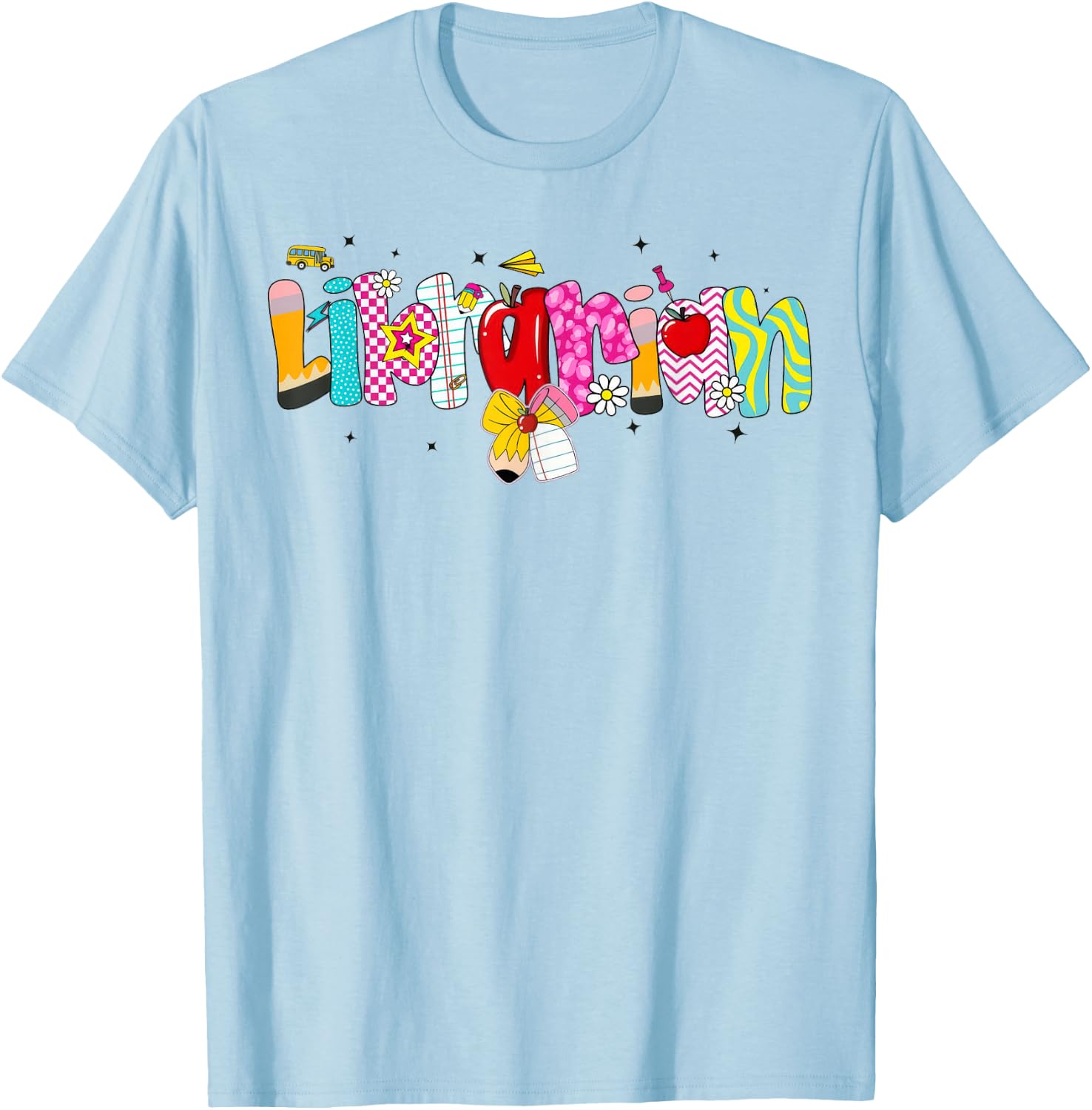 Coquette Pencil Bow Librarian Back to School Bookworm T-Shirt - T-Shirt | Light Blue