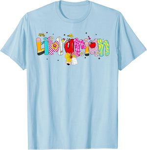 Coquette Pencil Bow Librarian Back to School Bookworm T-Shirt - T-Shirt | Light Blue