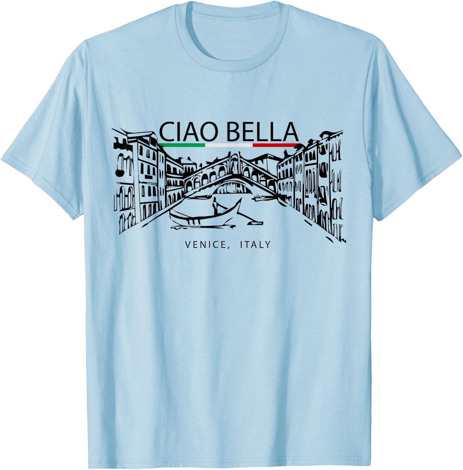Ciao Bella Vintage Venice Italy Italian Greeting Graphic T-Shirt - T-Shirt | Light Blue